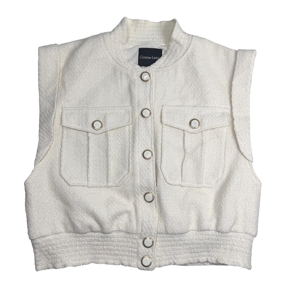Christian‎ Lacroix Womens Tweed Vest Jacket Cropped Button Front Pockets Size M